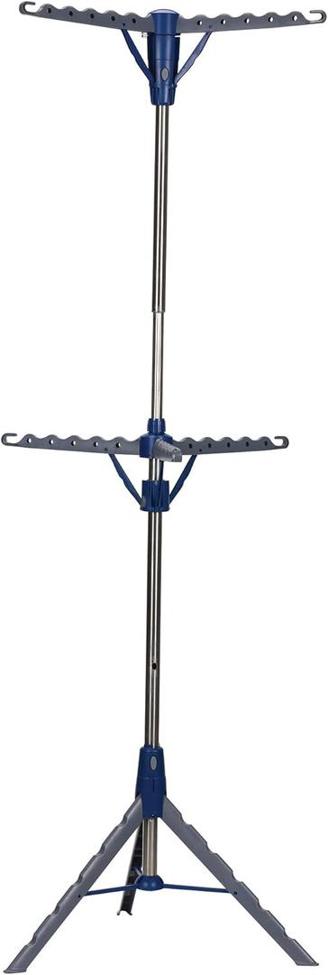Household Essentials 5012-1 Portable 2-Tier Clothes Drying Rack Tri-pod | Dry Wet Laundry or Hang Clothes | Silver and Blue (Large)