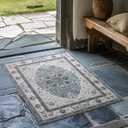 EVERGRACE Faux Wool Area Rugs 2'x 3' Boho Medallion Rugs for Living Room Indoor Outdoor Rugs for Bedroom Dining Room Entryway Kitchen Low Pile Washable Floor Mat Carpet, Steel Gray