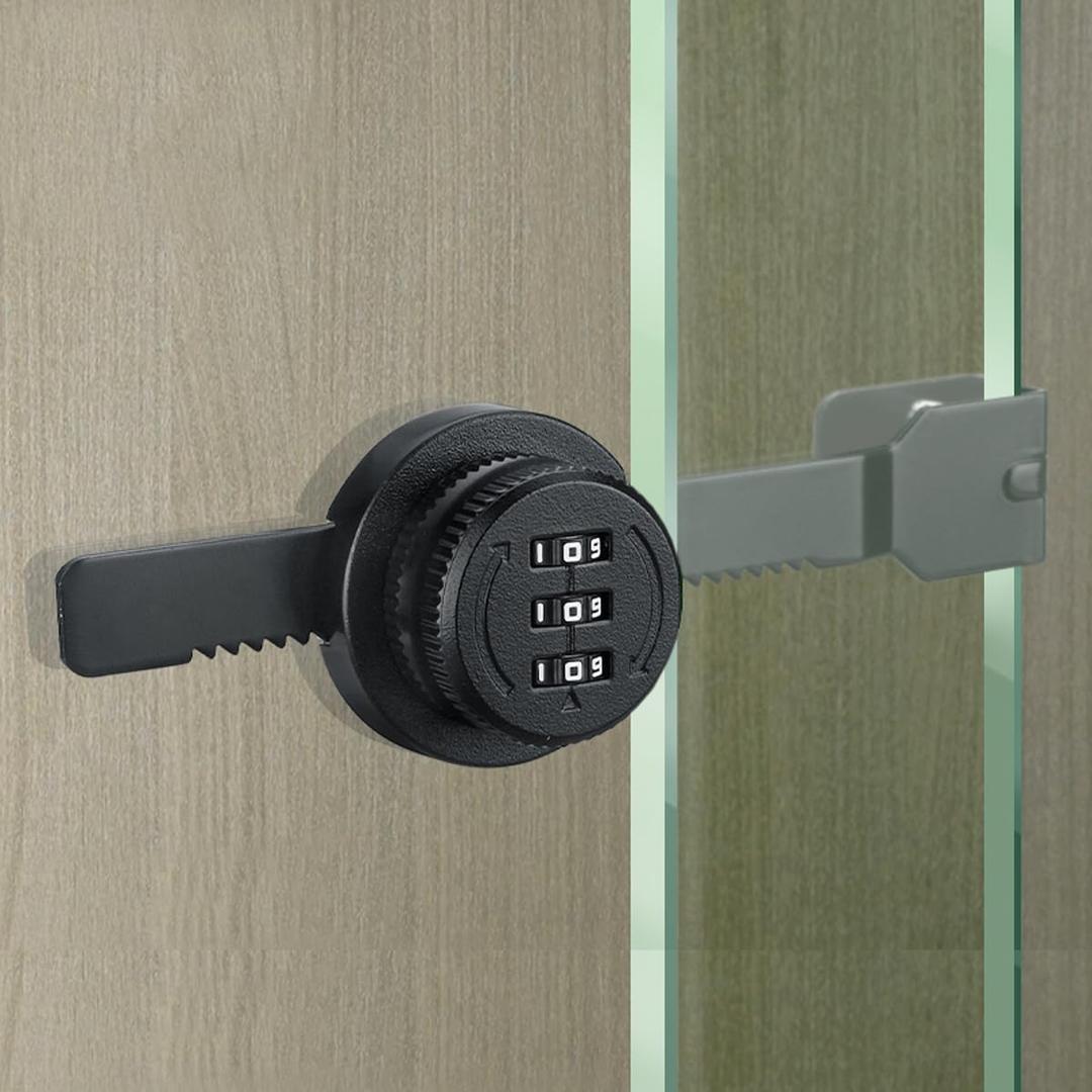 ETEKJOY Keyless Ratchet Lock for Sliding Glass Door Showcase Display Case Cabinet 3-Digital Password Combination (Black)