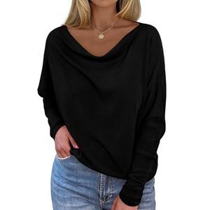Okiwam Women's Fall Tops Cowl Neck Long Batwing Sleeve Shirts Oversized Tunic Dressy Casual Blouses 2026 Fashion Clothes-XL Black