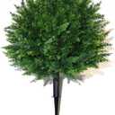Artificial Cedar Topiary Ball Trees Ground Spike 16.5" UV Resistant Faux Shrubs for Outdoor Decor, Front Porch & Garden Evergreen Bushes for Yard, Patio, Landscaping (1)