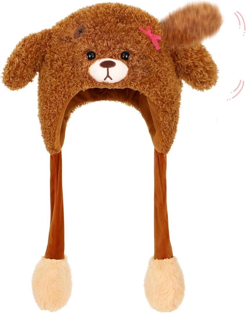 Animal Hat with Moving Ears Jumping Pop Up Beating Plush Cap Holiday Cosplay Dress Up Crazy Funny Gift for Kids