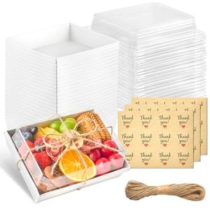 Kucoele 7 x 5 Inches Charcuterie Boxes with Clear Lids, 50 Pack Disposable Bakery Boxes Dessert Boxes, To Go Food Containers for Pastries, Chocolate Covered Strawberries, Hot Cocoa Bombs (White)