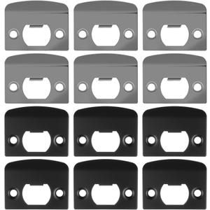 12 Pcs Round Corner Extended Lip Strike, Door Strike Plate, Stainless Steel Strikes Plate with Screws, Black Deadbolt Covers & Door Reinforcement Kit for Interior & Exterior Doors