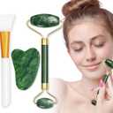 Jade Roller Gua Sha Set, Face Rollers Skin Care Massage Tools, 3 In 1 Natural Facial Roller Stone for Face, Neck, Eye Treatment Body Muscle Relaxing and Relieve Fine Lines and Wrinkles,Gift for Women