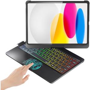 BABG for iPad 10th 11th (A16) Case with Keyboard & iPad Air 11(M4,M3,M2),360°Swivel,7 Use Modes, Rainbow Backlight Keyboard for iPad Pro 11(1st/2nd/3rd/4th Gen)&iPad Air 5th/Air 4th-Black