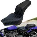 One-Piece Two-Up Seat Fit For Harley Softail 2018-2025 | Driver Passenger Seat Fits Standard FXST Slim FLSL Deluxe FLDE Street Bob FXBB FXBBS Heritage Classic FLHC, Blue Stitching