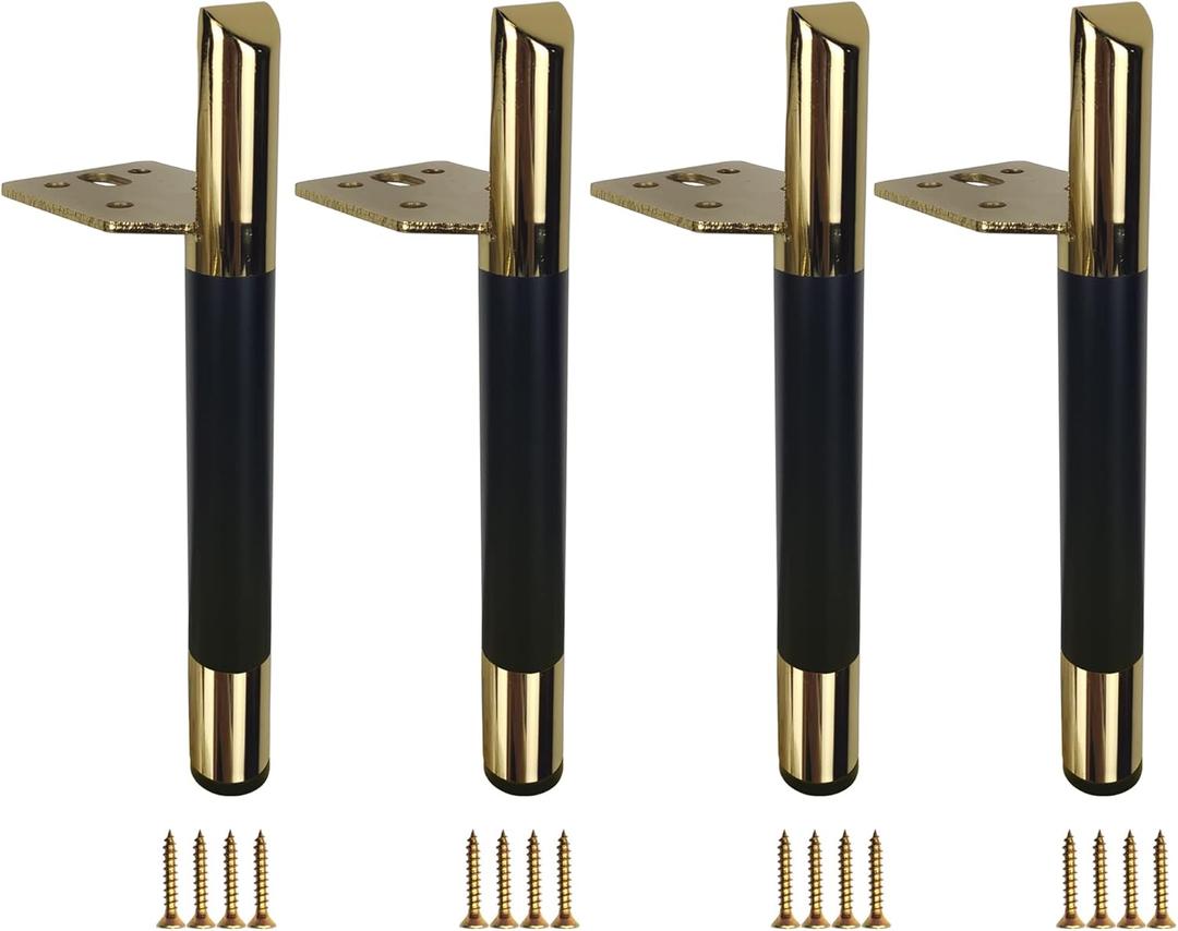 7 inch Gold Furniture Legs Set of 4 Heavy Duty Metal for Sofa Couch Dresser Cabinet Coffee Table Dresser TV Stand Cabinet Replacement with Rubber Floor Protectors (7 inch, Black&Gold)