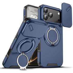 Chubbycable Phone Case for iPhone 17 Pro Max Chubbyarmor 2.0 Military-Grade Shockproof Magnetic Case with Camera Slide & 360 Kickstand Ring, Blue