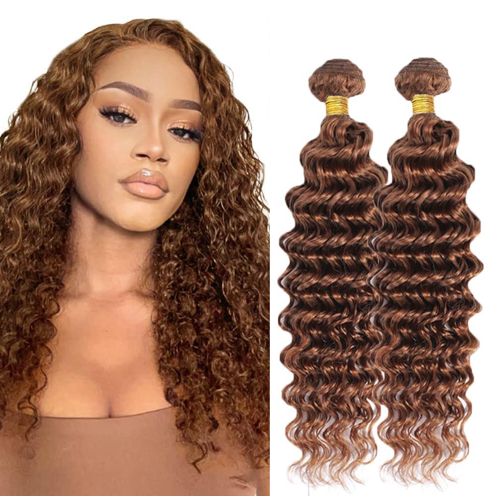 #30 Light Brown Bundles Human Hair Deep Wave 10 10 Inch Unprocessed Brazilian Virgin Remy Color 30 Deep Wave Bundle Human Hair Extensions