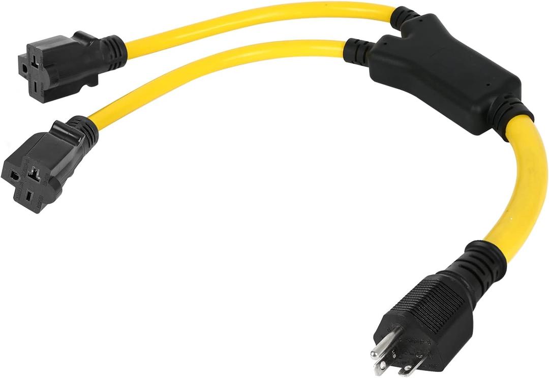NEMA 6-20 Splitter, 6-20P to (2) 6-20R NEMA 6-20 Extension Cord 6-20P to 6-20R (T Blade Female Also for 6-15R Adapter)