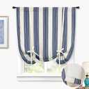 DriftAway Chris Double Layer Linen Blackout Tie Up Curtains Thermal Insulated Fully Lined Vertical Striped Balloon Roman Shade Bathroom Window Adjustable Rod Pocket 45 Inch by 63 Inch Ivory Dark Blue