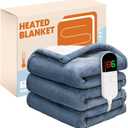 Electric Heated Blanket,Flannel & Sherpa Heated Throw Blanket 50"x60",Fast Heating Soft Fleece Blanket with 8 Heating Levels & 8H Auto Off-Blue