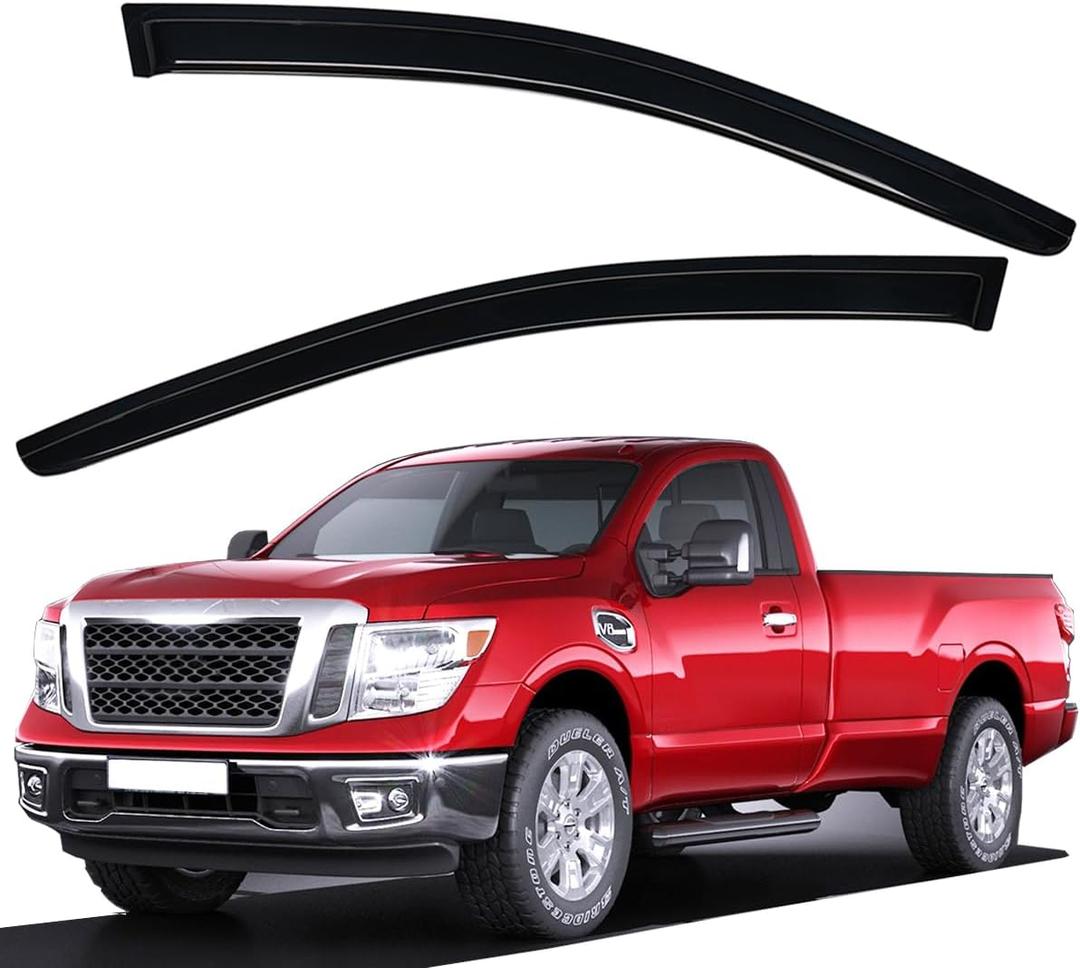 Lightronic Extra Durable Outside Mount Auto Vent Window Visor, Fits 2017-2019 Nissan Titan & Titan XD, Regular Cab/King Cab Pickup, UV Protection Rain Guard, Original Wind Deflector, Smoke, 2-Pcs