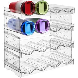 OMISTAR 4 Tiers Water Bottle Organizer, Clear Plastic Stackable Shelf Compatible with Stanley, Holds 16 Cups 32 oz, Non-Slip Breathable Kitchen Rack, Detachable No-Tool Installation