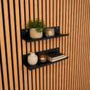 Acoustic Panel Shelf 20” – No Drill Slat Wall Mount Shelf for Wood Panels – Fits 0.5–0.6” Slat Spacing – Includes Clips & Screws – Heavy Duty Metal Shelf – Black - 2-Pack, 2 Pack Large