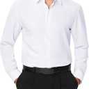 J.VER Men's Dress Shirts Stretch Long Sleeve Formal Shirt Solid Business Casual Button Down Shirts for Wedding Prom (White, Large Tall)