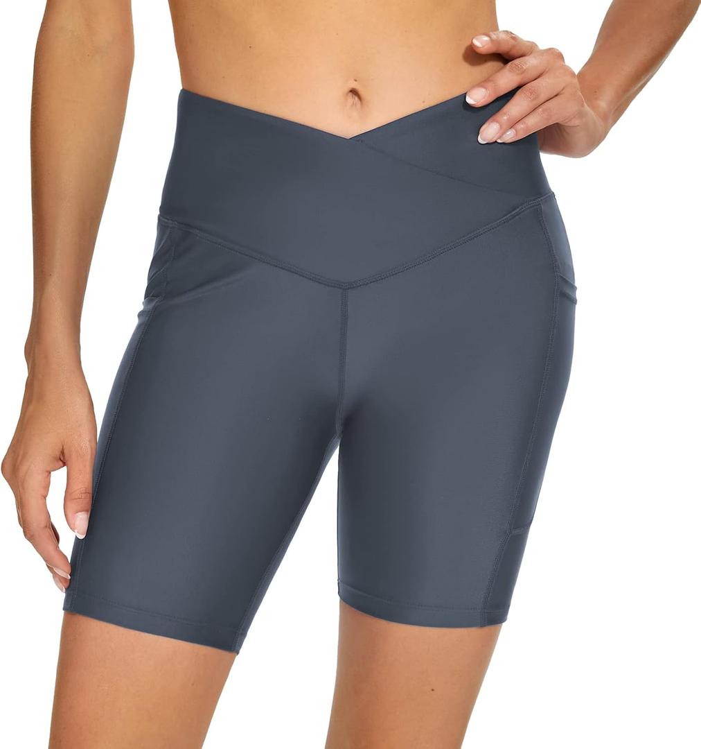 Swim Shorts Women High Waisted Tummy Control Board Shorts Bathing Suit Shorts Swimsuit Bottoms 7"/9" Inseam (Small, Dark Gray)