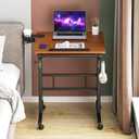 Klvied Stand Up Desk on Wheels, Portable Computer Desk for Home Office,Rolling Desk for Laptop with Removable Cup Holder, Adjustable Laptop Cart for Standing or Sitting,Walnut