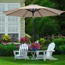 MEWAY 9ft Patio Umbrella Outdoor Table Umbrellas with Push Button Tilt and Crank, Market Umbrella 8 Sturdy Ribs for Deck, Garden, Pool and Backyard, Beige
