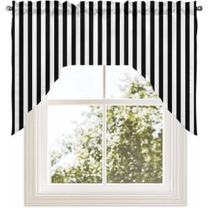 Black White Stripe Swag Valances for Windows, Modern Minimalist Geometric Striped Swag Curtains for Kitchen, Living Room, Small Window Treatments Drapes Curtains for Cafe, Bathroom, Bedroom, 56"x36"