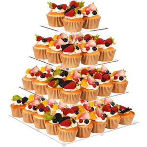 4 Tier Cupcake Stand for 50 Cupcakes, Cupcake Tower Stands, Acrylic Cup Cake Stand, Cupcake Holder Stand & Tiered Dessert Display for Parties, Weddings, Birthdays (Square)