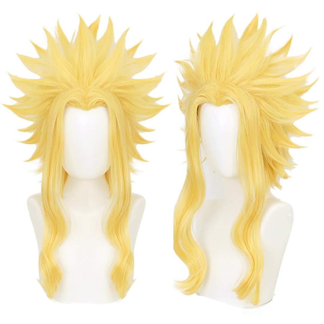 JoneTing Short Yellow Anime Wig+Hair Cap Short Blonde Wavy Wigs for Men Yellow Cosplay Wigs for Halloween Chrismas Costume Party Outfit