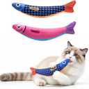 Cat Toys with[5000mg A+Natural Catnip &Silvervine] [Baby Grade] Interactive Soft Chew Kicker Cat Toys for Indoor Cats & Kittens, [Crinkle &Bell] Fish Sound Toy, Drives Bored Cat Crazy with Fun (Blue+Pink)