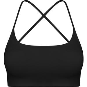 Womens Backless Padded Sports Bra Low Impact for Yoga Pilates Stretching Lightweight Workout Crop Top with Removable Cups (Black)