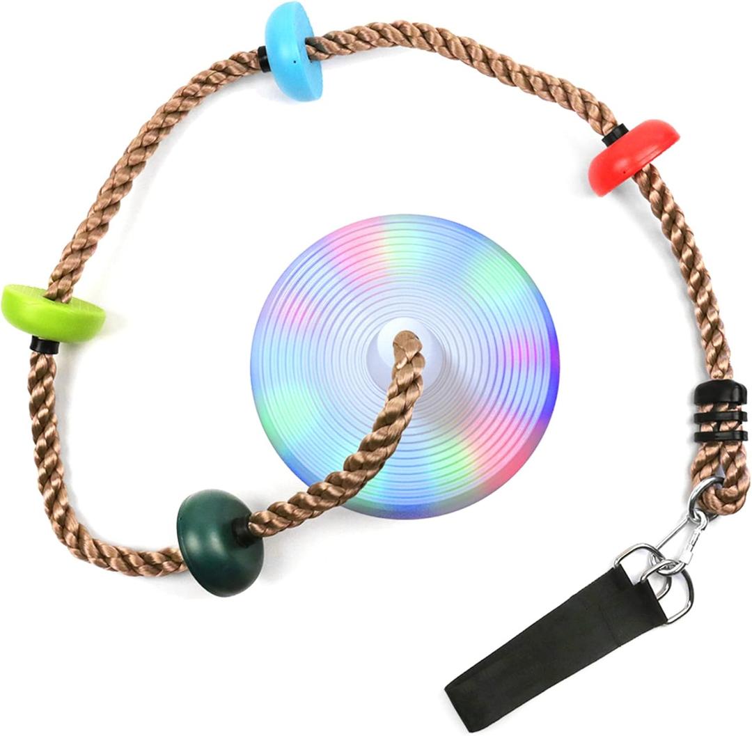 LED Disc Swing Seat Climbing Rope with Platforms Swing Set Outdoor Backyard Playground Accessories Multicolored