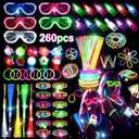 LovesTown 260PCS Glow in the Dark Party Supplies for Kids Adults, Light up Party Favors with LED Glasses Glow Sticks Bulk Finger Lights Light up Rings for Goodie Bags Fillers Raves Accessories