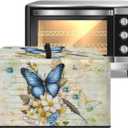 Microwave Oven Dust Cover, Stain-Resistant Kitchen Electrical Appliance Cover Countertop Ovens Decorations, S, 18.25 x 14.5 x 11 Inches, Butterfly Flower Retro Letter Print