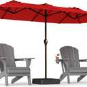 PatioKingdom 15FT Large Patio Umbrella with Base, Double Sided Rectangular Outdoor Umbrella with Sturdy Fiberglass Ribs, Market Umbrella for Pool,Garden,Backyard,Deck (Red, 15FT)