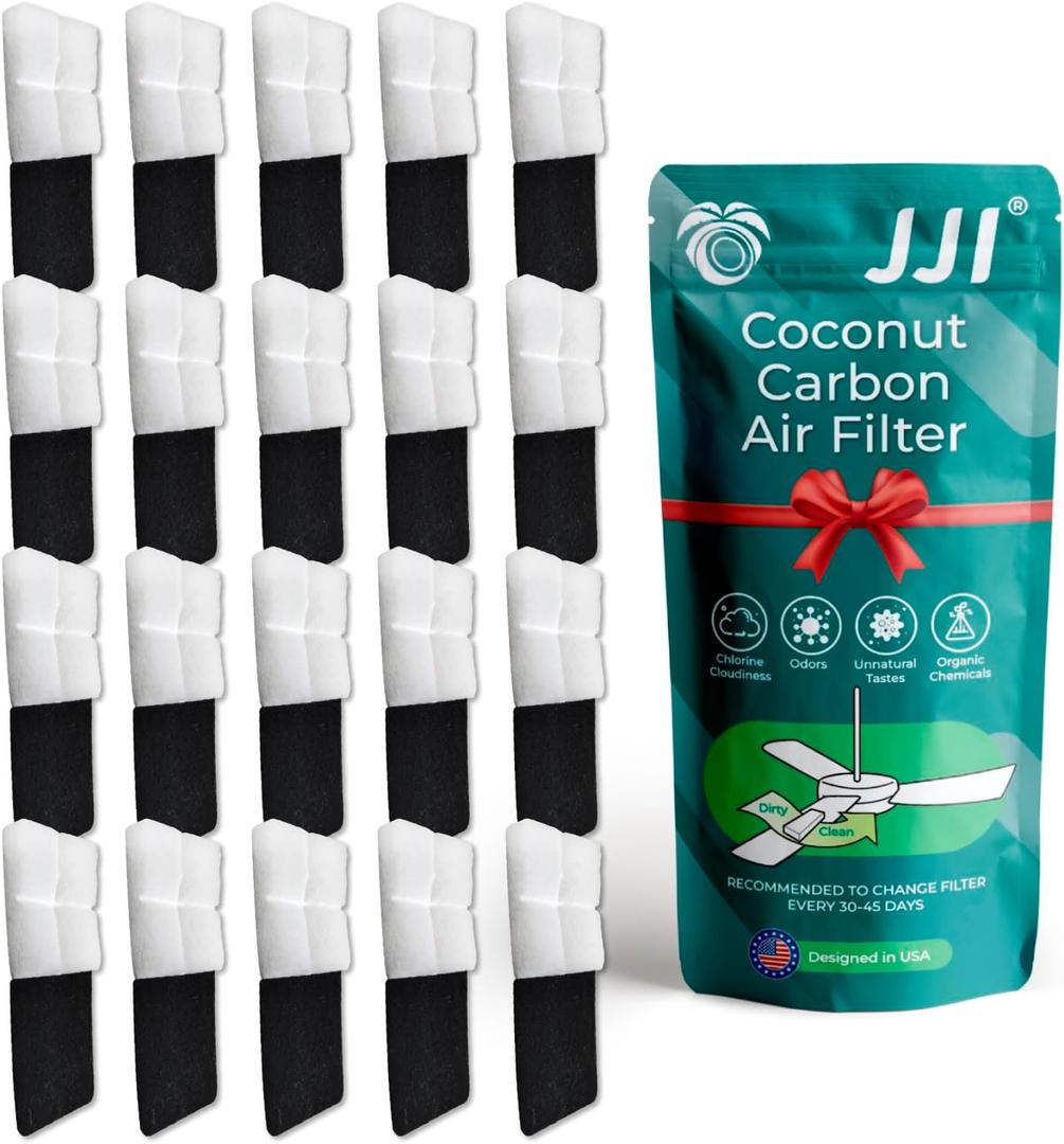 JJI 20Pack Ceiling Fan Air Filter - Coconut Carbon, 5/6" Thickness, Easy Stick-on Installation, Purifies Air in Home & Office
