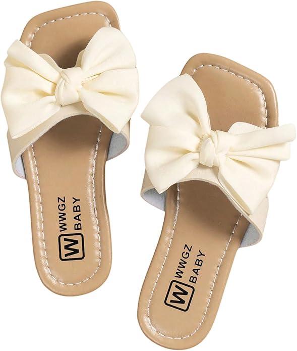 GORGLITTER Girl's Sandals Bow Knot Open Toe Summer Dressy Summer Shoes Flat Sandals Solid White 31/ 12.6