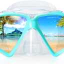 Snorkel Diving Mask Panoramic HD Swim Mask, Anti-Fog Scuba Diving Goggles,Tempered Glass Dive Mask Adult Youth Swim Goggles with Nose Cover for Diving, Snorkeling, Swimming (Lake Green)