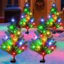 Solar Christmas Tree Outdoor Decor, Waterproof Solar Xmas Decorations Garden Stake Lights, Multi-Color LED Artificial Prelit Christmas Dcor for Outside Landscape Pathway Porch Yard Holiday (4 pcs)