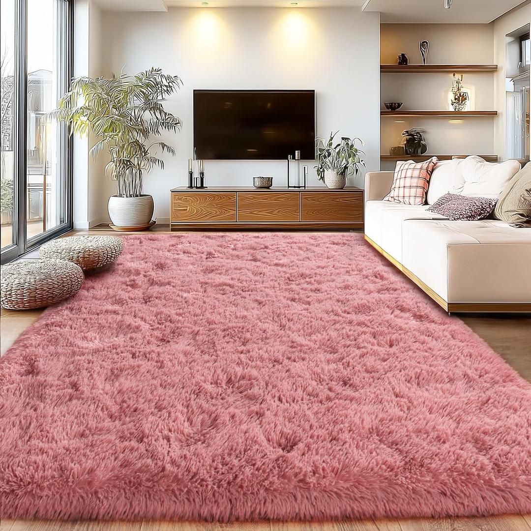 Blush Fluffy Area Rugs for Living Room, Soft Shaggy Carpets for Living Room, Upgrade Anti-Skid Fuzzy Rugs for Kids' Room, Perfect Decor for Modern Home 5x7 Feet