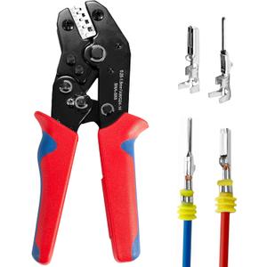 Wire Crimping Tool with Ratchet, Amliber Ratchet Wire Crimper Tool for Open Barrel Terminal Connectors, Electrical Crimping Tool for Deutsch DELPHI AMP Dupont TYCO Terminals, 24-14 AWG