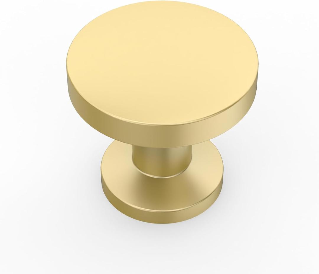 Amerdeco 10 Pack Brushed Gold Cabinet Knobs Single Hole Cabinet Pulls Round Kitchen Cabinet Knobs Drawer Knobs Dresser Knobs and Pulls for Bathroom Cabinets ZH0051