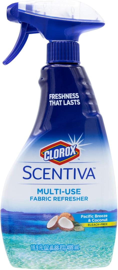 Clorox Scentiva Refresher Spray, Pacific Breeze & Coconut Scent - Multi-Use Fabric & Linen Freshener Spray - Odor Eliminator for Home, Upholstery, Bedding, Curtains, Room, 16.9 Fl Oz