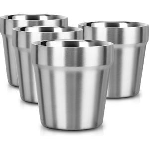 Beasea Stainless Steel Cups 8 oz, Metal Drinking Cups Set of 4, Stackable Stainless Steel Cups Double Wall Small Cup Insulated Drinking Cups Glasses for Home Restaurant Party Camping