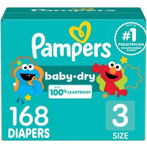Pampers Diapers - Baby Dry - Size 3, 168 Count, Absorbent Disposable Infant Diaper (Packaging May Vary)