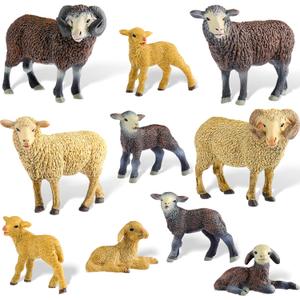 Skylety 10 Pcs Sheep Toy Merino Sheep Figures Plastic Goat Figurine Mini Farm Lamb Figure Birthday Cake Toppers Animal Toys for Christmas Birthday Party Gift Decor
