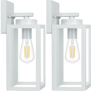 BesLowe 2-Pack Outdoor Wall Light Fixtures, Exterior Waterproof Wall Lanterns, Porch Sconces Wall Mounted Lighting with E26 Sockets & Glass Shades, Modern Wall Lamps for Front Door, Grey (Gray)