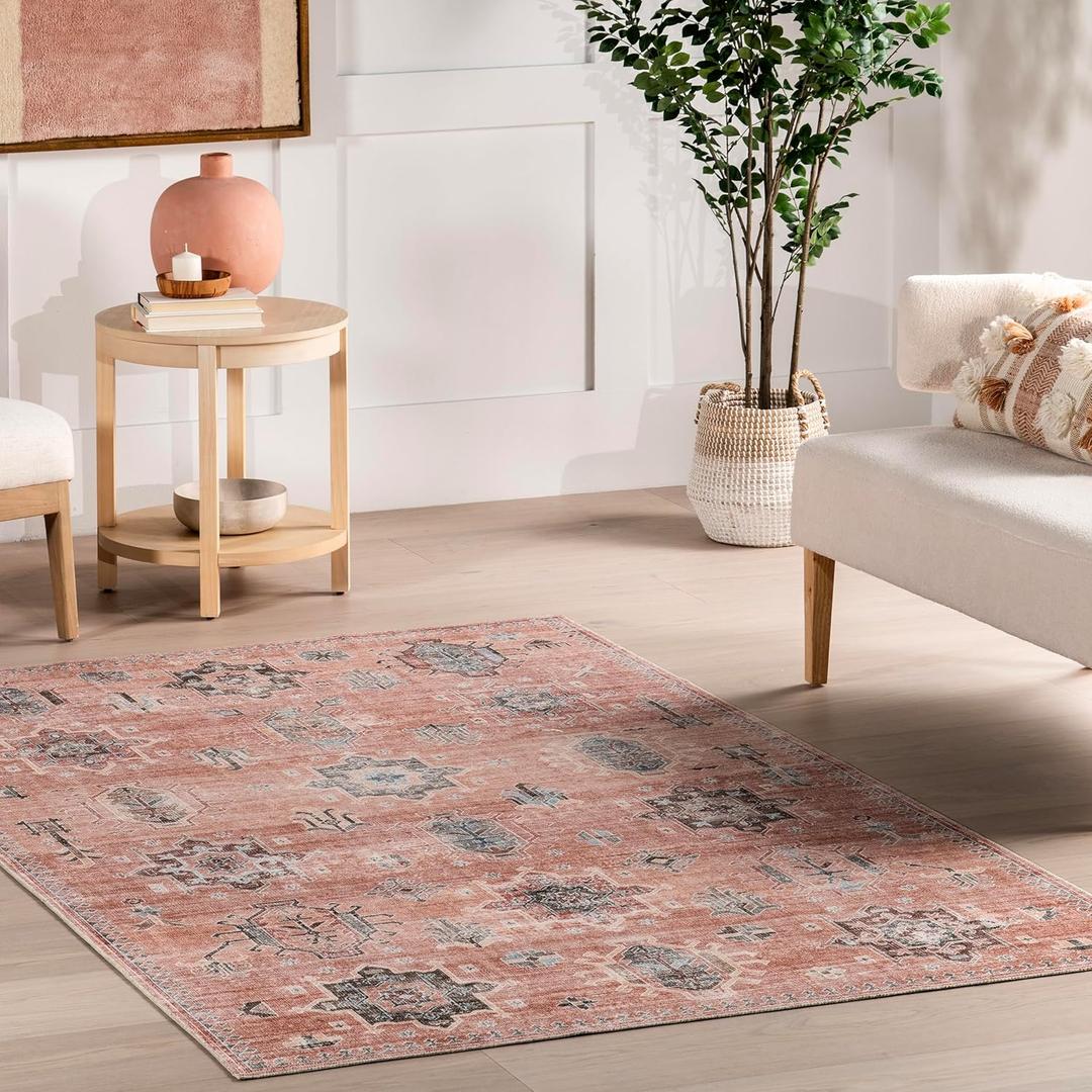 nuLOOM Krystin Medallion 4x6 Machine Washable Area Rug for Living Room Bedroom Dining Room Kitchen, Pink/Grey