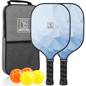 Pickleball Paddles Set of 2, 2025 USAPA Approved Pickleball Set, Fiberglass Lightweight Pickle Ball Rackets 2 Pack, 2 Outdoor Pickleball, 2 Indoor Pickleball Balls, 1 Pickleball Bag for Women and Men (Blue)