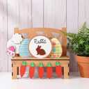 Yinkin 10 Piece Easter Table Signs Decor Wooden Rustic Easter Table Bench Centerpiece Farmhouse Bunny Eggs Carrots Chair DIY Decorations for Spring Holiday Home Decor