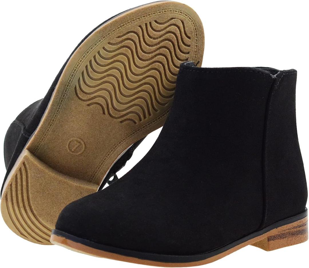 FLYFUPPY Girls Boots Ankle Boots for Girls Side Zipper Short Suede Booties Fashion Boots for Toddler/Little/Big Kids (Black, 4)