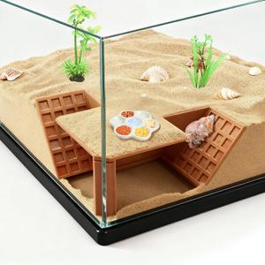 Hermit Crab Hideout Cave with Food Dishes & 2 Aquarium Plants – Underground Habitat Shelter for Terrarium or Tank Corner, Safe Textured Hide Decor for Hermit Crabs & Small Reptiles